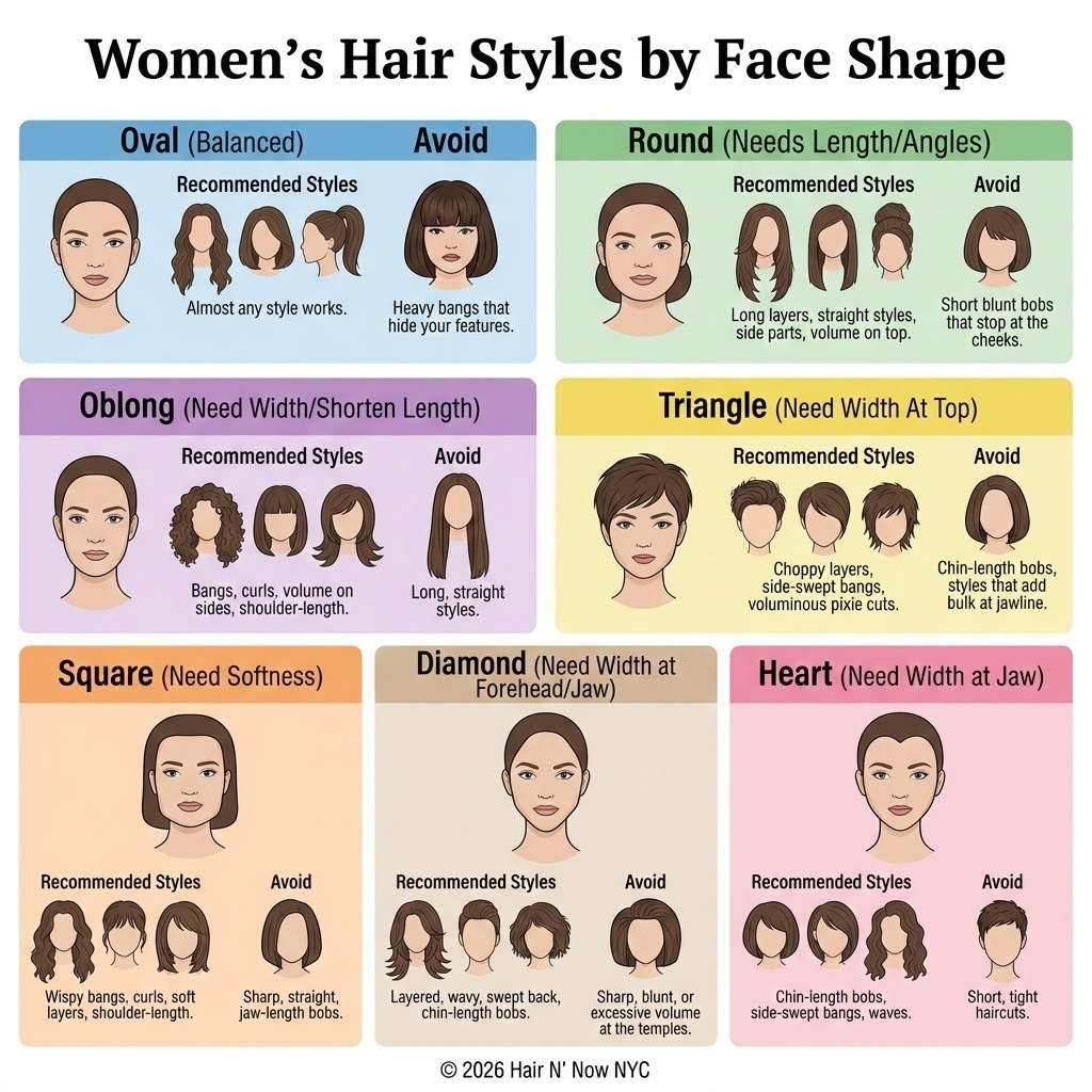 Women hair styles by face shape infographic