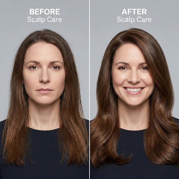 Before and after scalp care transformation