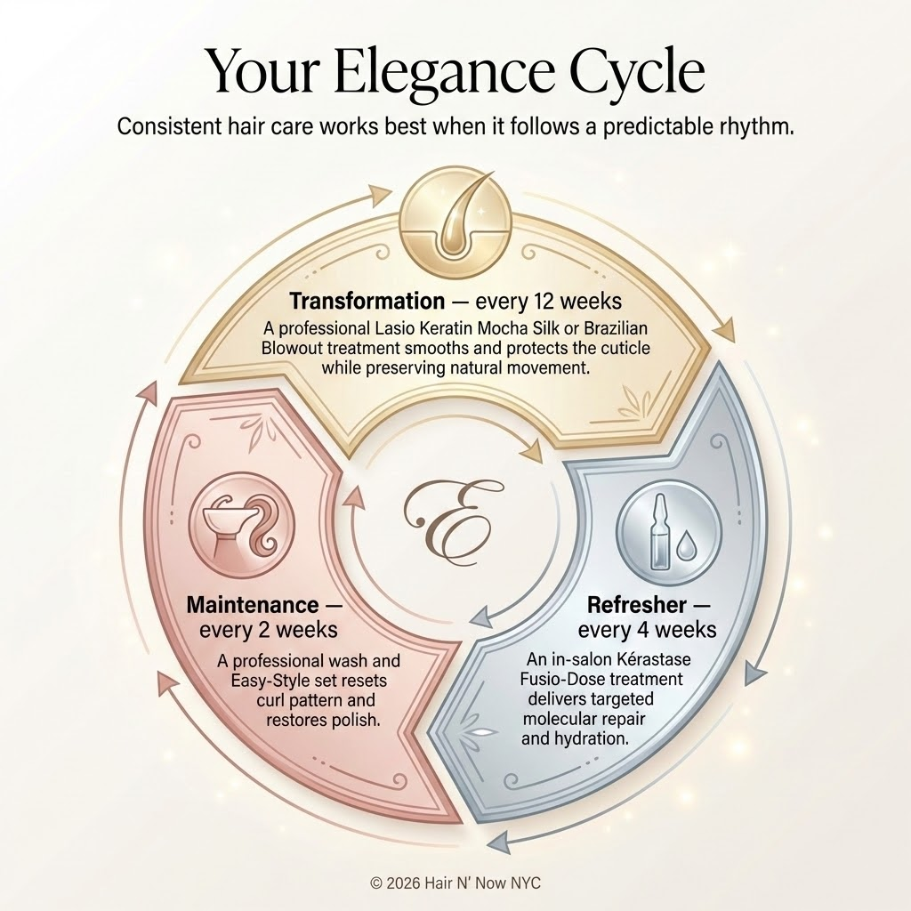 Elegance Cycle infographic for curl care timing