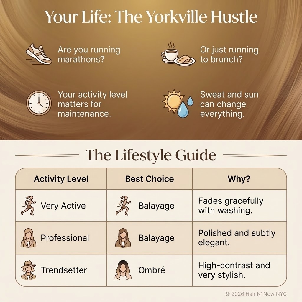 Lifestyle guide infographic - best hair color choice by activity level