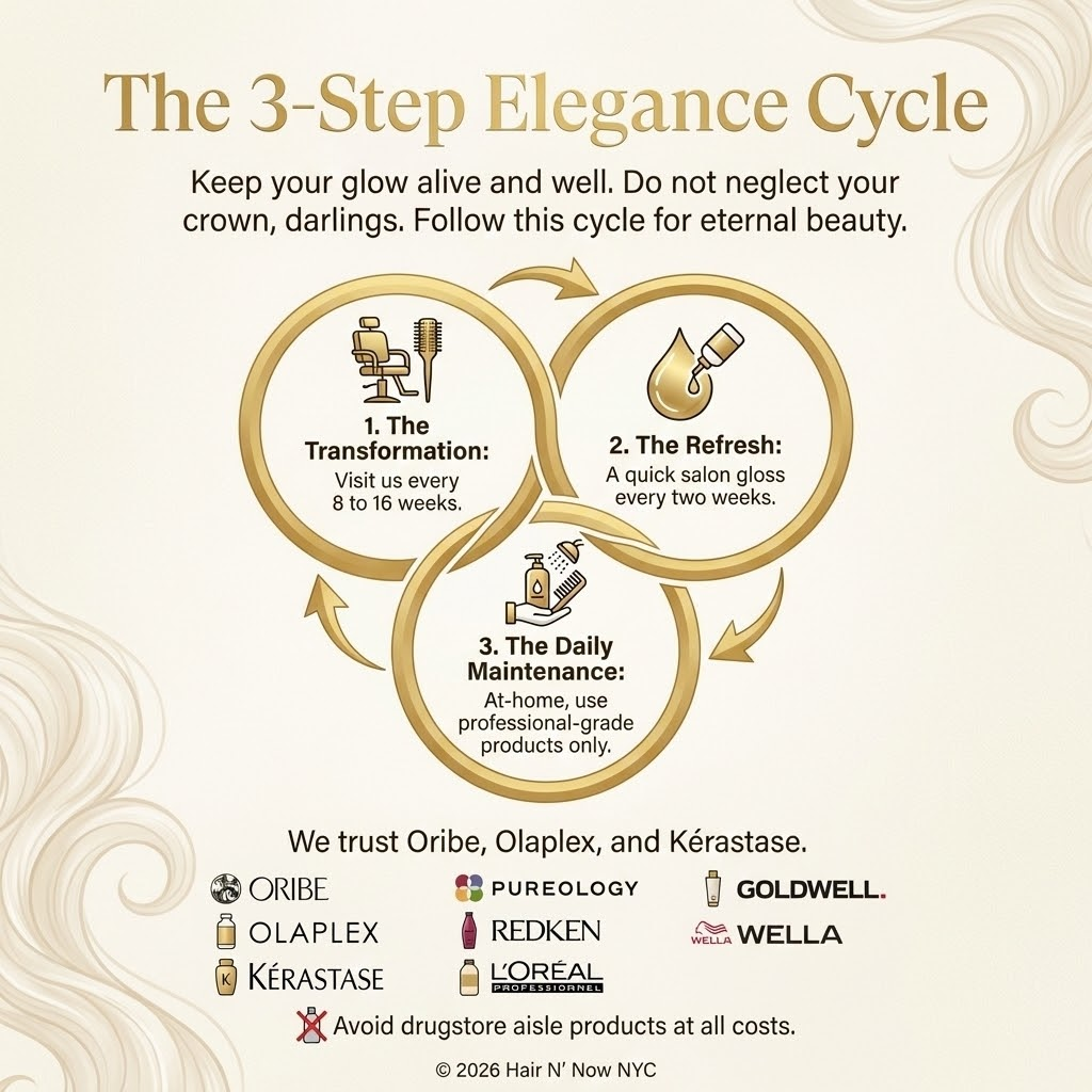 The 3-step elegance cycle maintenance diagram for color-treated hair