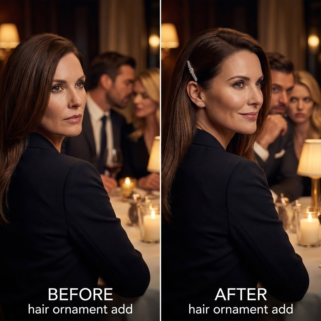 Before and after hair ornament transformation at Hair N Now NYC