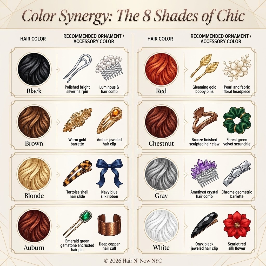 Color synergy guide matching hair color to accessory metals and styles