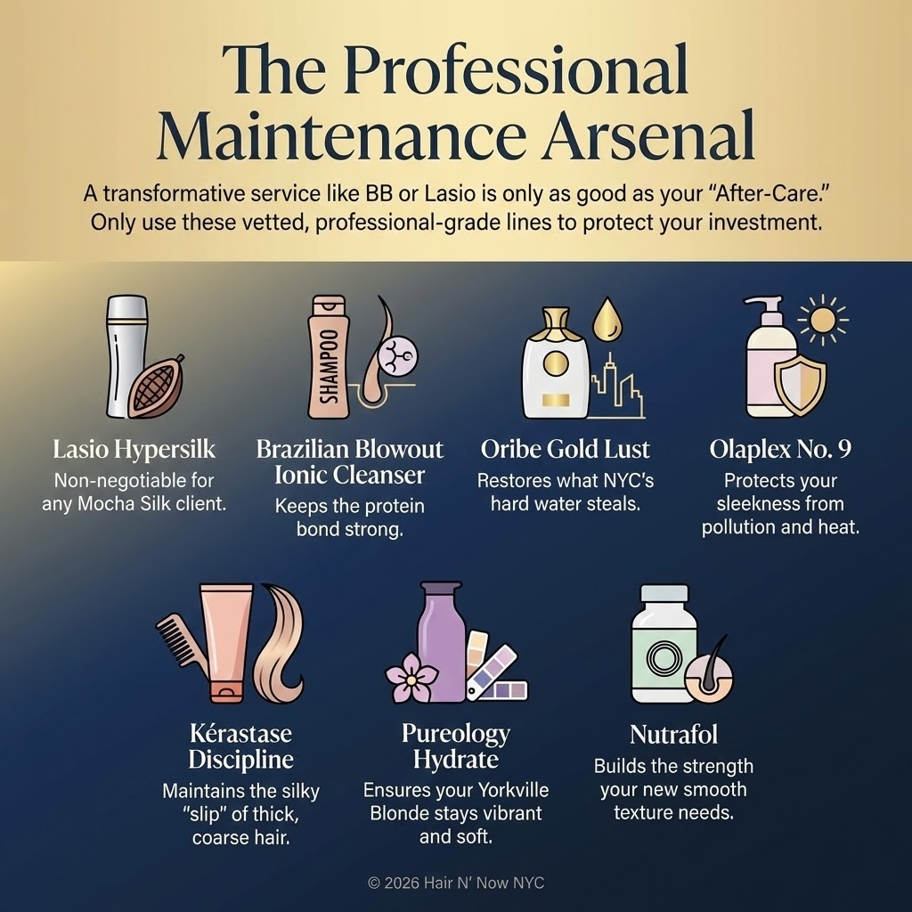Professional maintenance products after Brazilian Blowout and Lasio treatments