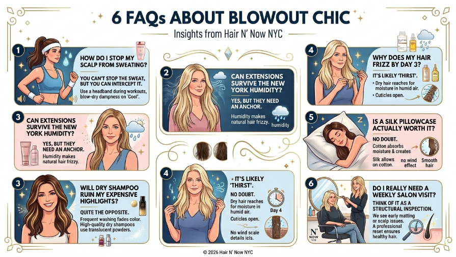 Summary graphic highlighting professional consensus on blowout longevity, humidity defense, and dry-shampoo timing.