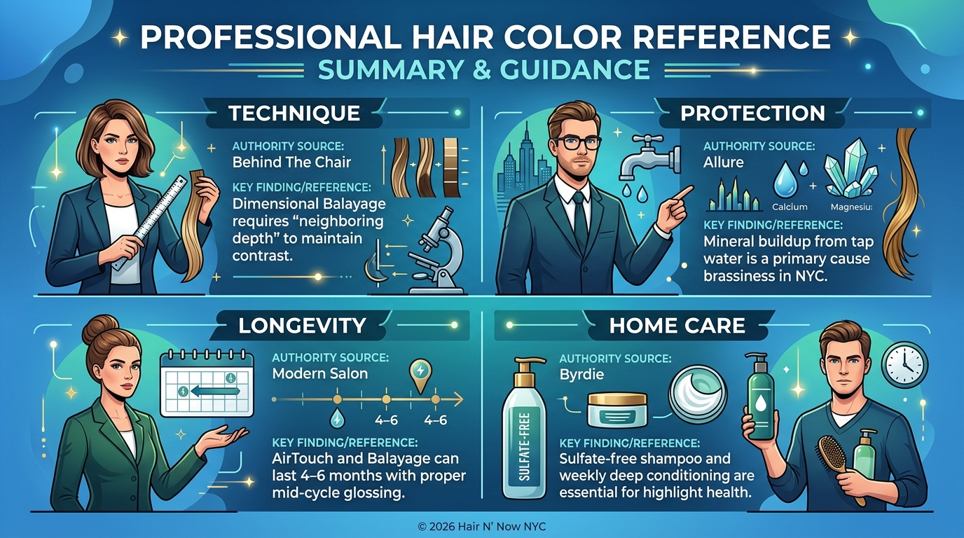 Reference summary table highlighting professional consensus on color longevity, protection, and home care.