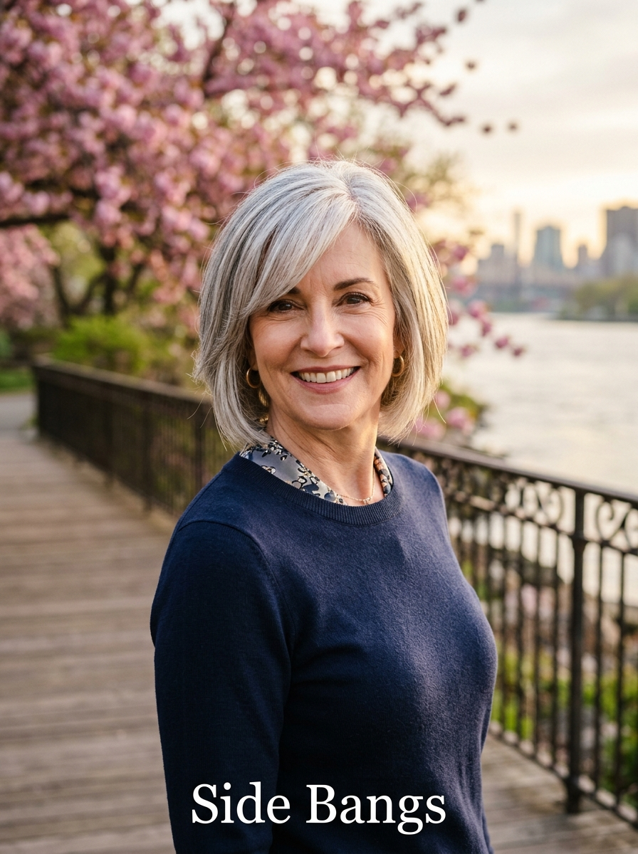 Editorial portrait of Side Bangs, a sweeping fringe style that adds soft structure for Yorkville clients.