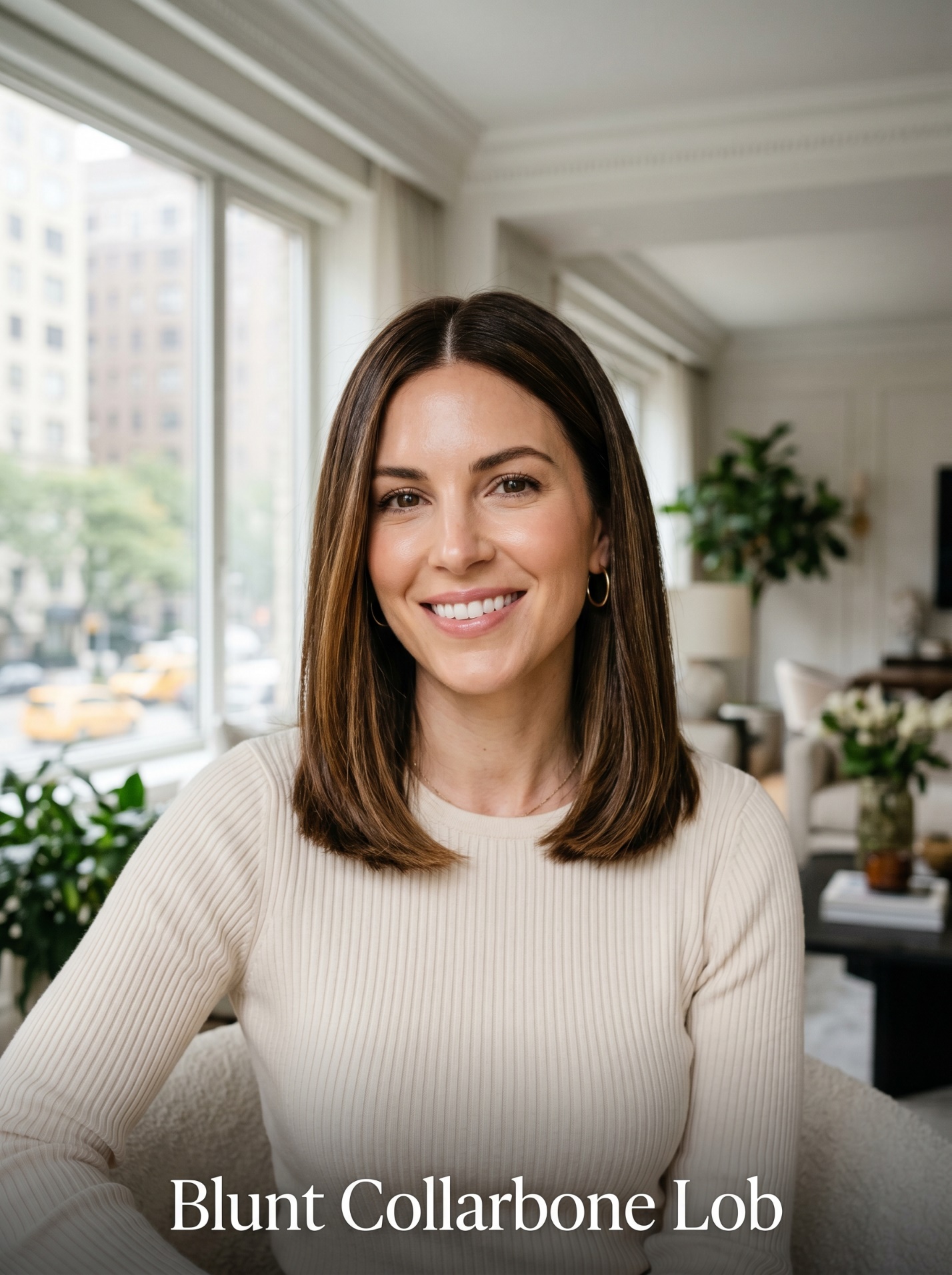 Low-maintenance haircut matrix cross-referencing hair type (straight, wavy, curly, coily) with texture (fine, medium, thick) to recommend a cut.