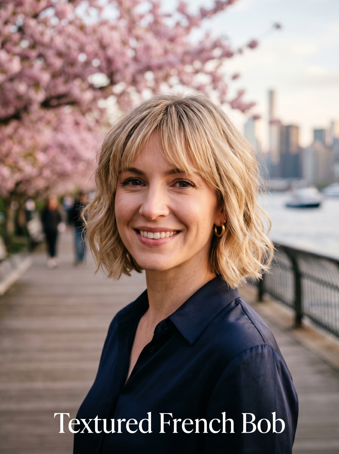 Portrait of a woman with a Textured French Bob on the Carl Schurz Park boardwalk in Yorkville.