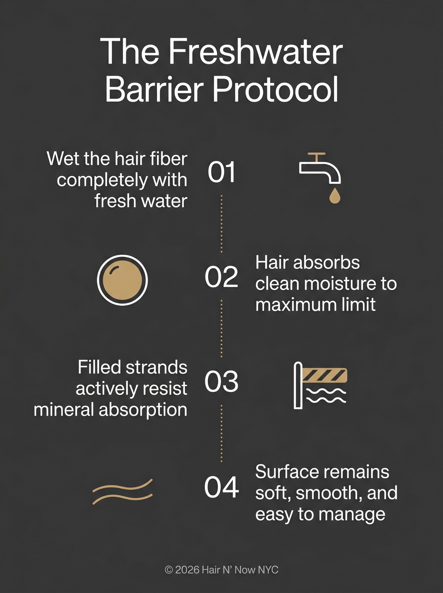 The Freshwater Barrier Protocol infographic explaining how to protect beach hair by wetting hair before ocean exposure.