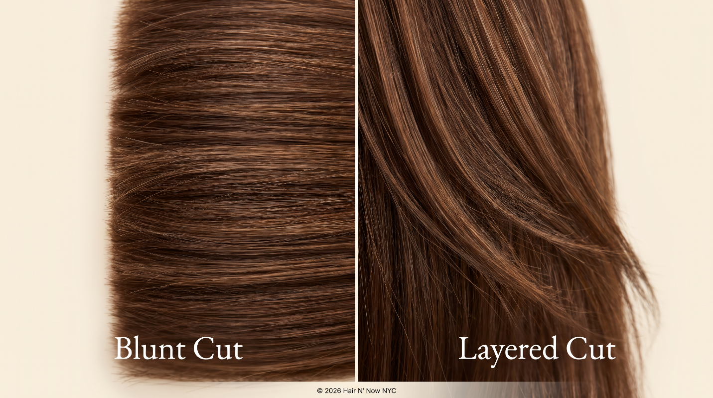 Macro diptych comparing the dense horizontal perimeter of a blunt cut with the graduated airy structure of a layered cut.